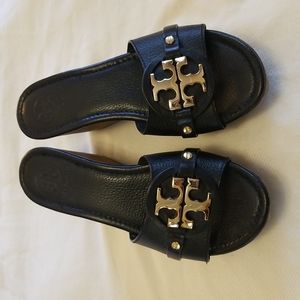 Black Leather Tory Burch Wedges - Size 6.5